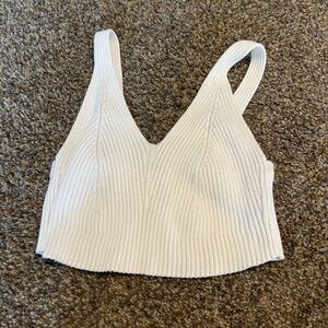 White Ribbed Knit Women's Top
